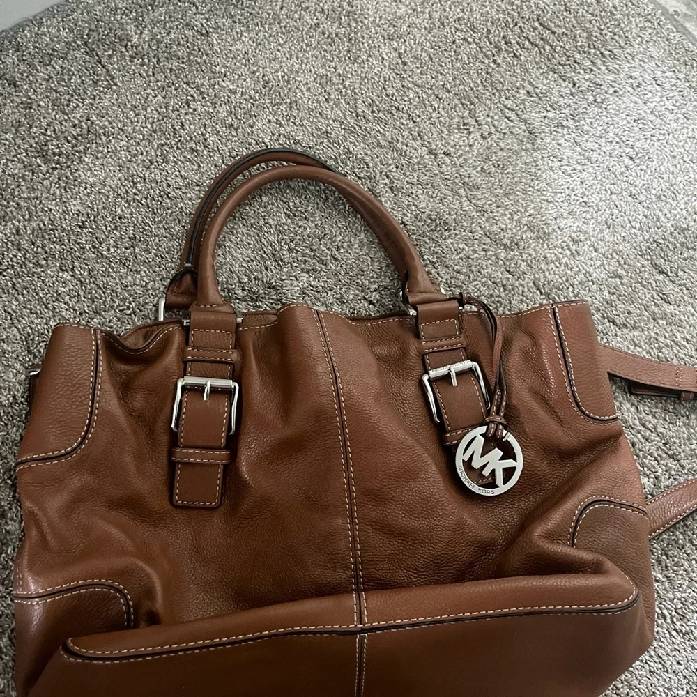 Michael Kors Cognac Leather Satchel with MK Charm